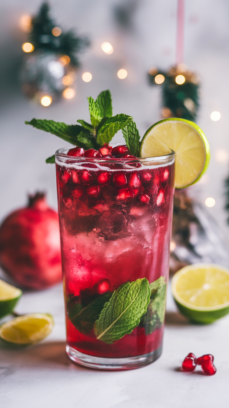 Deliciously Festive Pomegranate Mojito Mocktail